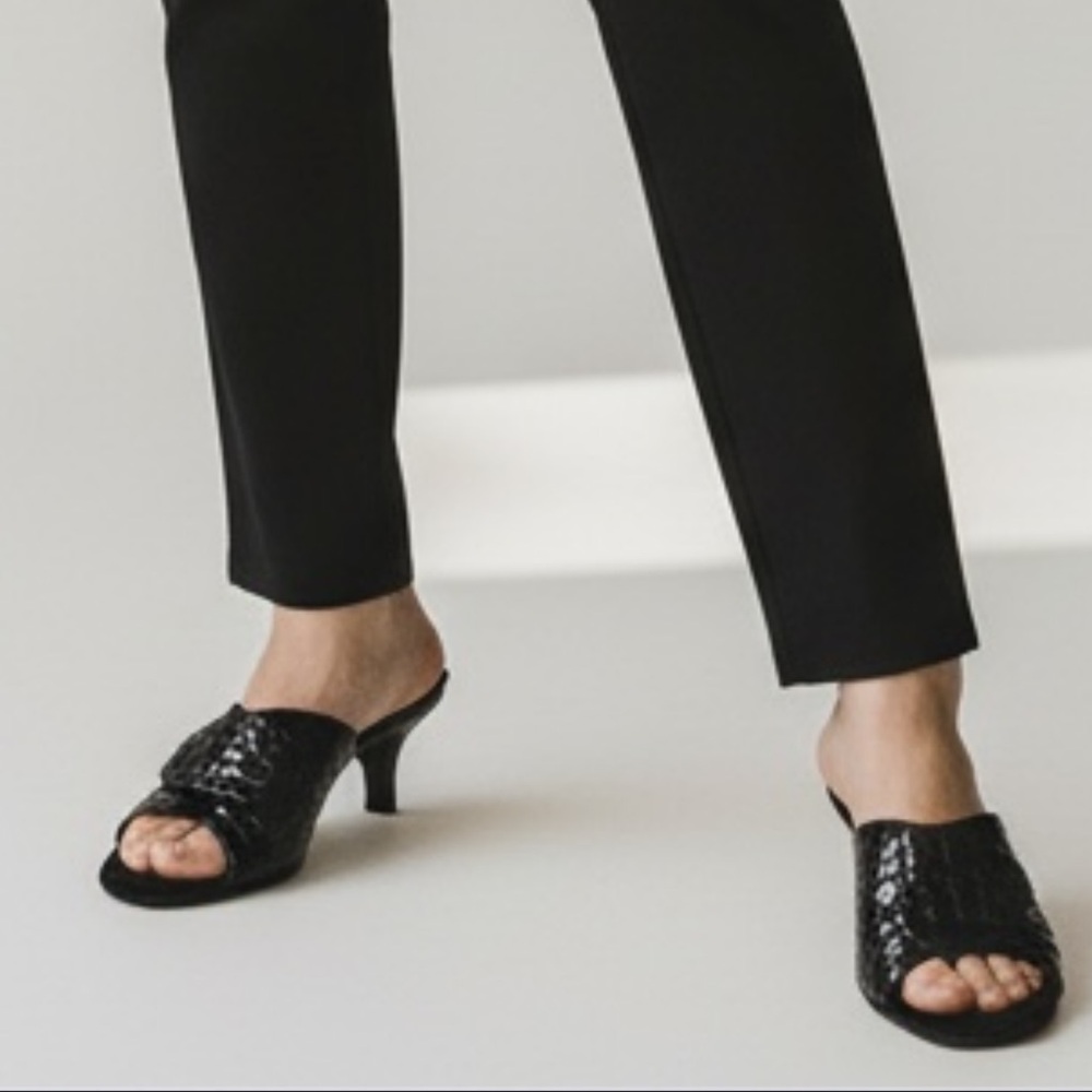 Helle Black Croc-Patterned Women's Mules